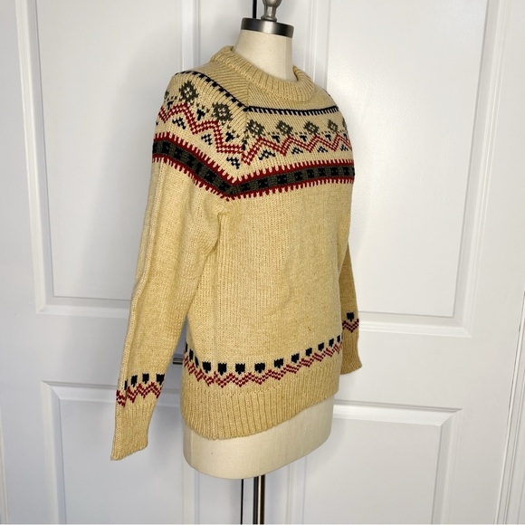 Woolrich Wool Sweater Size M Vintage Fair-isle cream red - Picture 2 of 6
